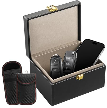 VEVOR Faraday Box Signalblockierungshalterung aus PU-Leder, schlüsselloser Anhänger, Schutzabschirmung mit 2 Schlüsseltaschen Geeignet für WLAN RFID GPS Bluetooth 5G, 160 x 130 x 93 mm Schwarz