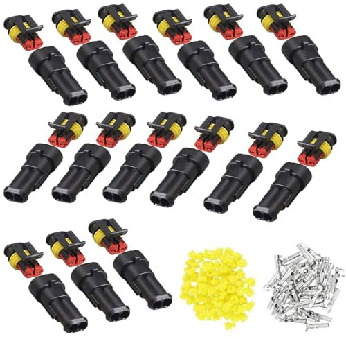Kabel Steckverbinder Stecker 15 Pcs, Wasserdicht Schnellverbinder,2 Polig Wasserdicht Schnellverbinder, Mit Draht für Auto, KFZ, LKW, Kayak, Boote, Roller, Motorrad