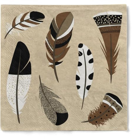HAPPY PAPER Serviette Indianerfedern in Ethnique aus Tissue 3-lagig, Einwegserviette ideal für Themenpartys, Kindergeburtstage & Rustikale Feiern, 33 x 33 cm, 20 Stück