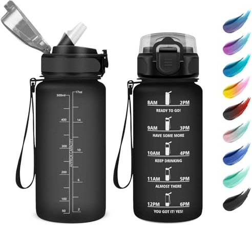 Gourde 500ml, Bouteille d'eau Enfant, Gourde avec Paille, Gourde Marqueur de Temps, Gourde Motivation, Étanche et Réutilisable, Bouteille pour Enfant, Voyage, Yoga, l'école, Cyclisme, Bureau