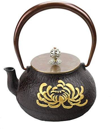 OOMRNV Teiera in Ceramica 1.0L teiera in ghisa bollitore, bollitore Fatto a Mano retrò Set da tè Fondo Piatto per fornello a Carbone fornello a induzione Stile Cinese
