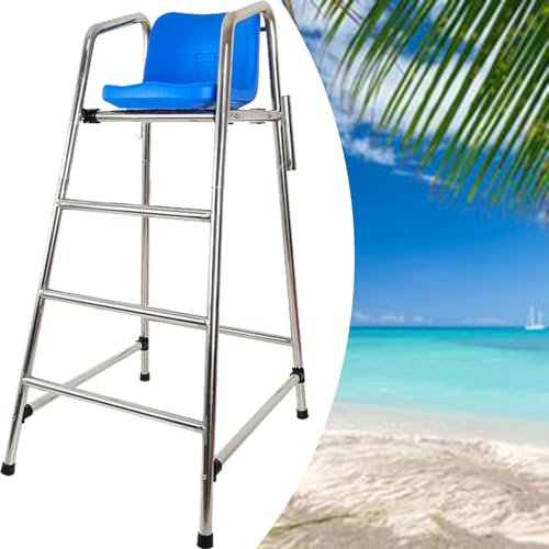 Nicvrea Chaise de Sauveteur Haute pour Piscine, Lac et Plage, Tabouret de Bar Portable en Acier Inoxydable avec Siège Confortable,201-59in