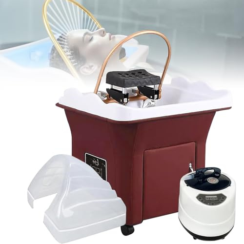 Japanese Head Spa Shampoo Bowl with Fumigation & Light Therapy, Portable Constant Temperature Head Spa Sink, All-in-one Shampooer for Salons and Health Clubs,Brown