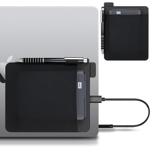 Lacdo Portable External Hard Drive Sleeve for Laptop, Stick on Pouch Holder with Reusable Adhesive, Fit 2.5 Seagate, WD, Toshiba, LaCie External HDD, SSD, Wireless Mouse, Cables, with Pen Loop, Black
