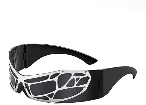 FEISEDY Schnelle Brille Herren Damen Futuristische Sonnenbrille Randlose Partybrille für Halloween Rave Festivals Rollenspiel B4184
