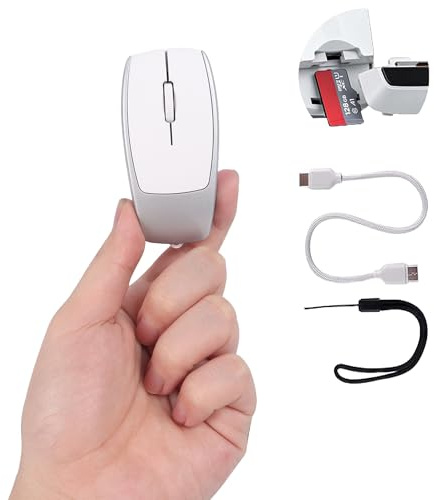 Souris Sans Fil, Mini Compacte Bluetooth avec lecteur de carte (jusqu'à 2TB) Portable Silencieuse Rechargeable optique, pour Smartphone/Ordinateur Portable/PC/Tablette étudiants/enfants cadeau（Argent）