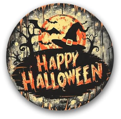 OIXYEE Letrero Colgante de Halloween Espeluznante - Decoración de Puerta con Sombrero de Mago y Murciélago, Cartel Terrorífico para Casa, Fiestas, Regalos Divertidos, 1 Unidad