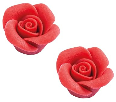 Déco Relief - Boite de 24 Roses Rouges en Pâte d'Amande - Taille 24 mm - Décorations Alimentaires Gâteaux, Pièces- Montées - Mariage, Noël, Anniversaire - DR50119