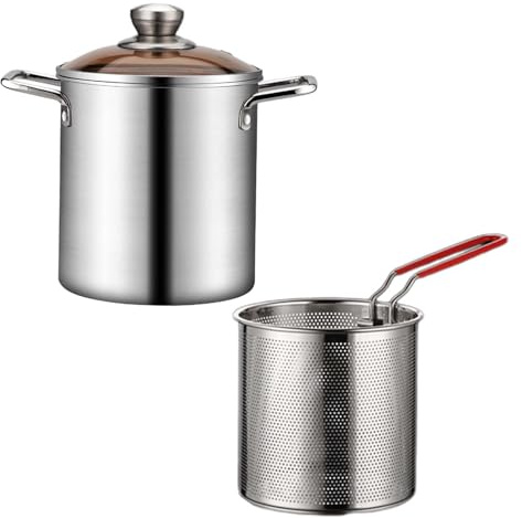 Pentola per friggere con doppio manico, mini friggitrice per torta di zucca e patatine fritte con cestello per friggitrice