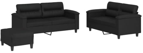 Kleines Schlafsofa, 3-tlg. Sofagarnitur mit Kissen Schwarz Kunstleder Bettcouch für Wohnzimmer Schlafzimmer Wohnung