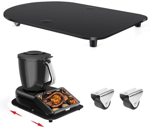 Acryl Gleitbrett für Thermomix TM7 mit Rollen für Bombenfesten Halt, Rollbrett zum Mühelosen Verschieben, Rutschfest Gummifüße, Robustes TM7 Zubehör Slider, Schwarz