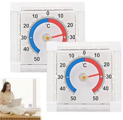 Menibeuty 2 Stück Fensterthermometer Aussen Selbstklebend, + - 50°C, Analoges Aussenthermometer Analoges Thermo-Hygrometer,Thermometer Analog Außenthermometer analog für Garten und Fenster (7,5x7,5cm)