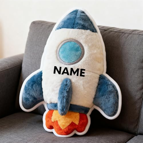 LCMAIT Individuelles Kissen in Raketenform Personalisiertes Niedliches Kissen mit Namen Party-Andenken Geburtstags Jungen und Mädchen Sofa-Dekoration (Rakete)