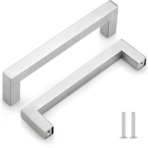 CCHONGCC Kitchen Cupboard Handles Stainless Steel Cabinet Pulls Kitchen Door Handles Brushed Cabinet Handles Wardrobe Drawer Handles (2, Silver, Hole Centre 128mm)