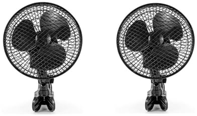 KLGFI 2 Stück Grow Ventilator Oszillierend, 20 W Clip Ventilator Klemmbar | 24cm Ø, leise 33dB, 2 Stufen, energieeffizient, 90° horizontal + 120° vertikal, Clip & Rohrhalterung, für Grow Zelt & Indoor