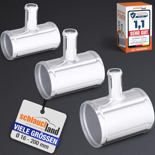ALUROHR T-STÜCK AD-Ø 45mm Auslass 19mm T Verteiler | VIELE GRÖSSEN - Ø 200mm | Aluminium Universal Rohr Kühlmittel Sanitär Kühler Schlauch-Muffe Adapter Kupplung Sensor DIN 40501 & EN AW-6063