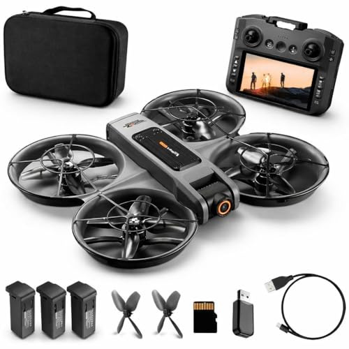 Drohne mit Kamera & Display Fernbedienung, Brushless Motor, Dual Kamera 90° verstellbar, FPV Live-Übertragung, Optical Flow, 360° Flip, LED, Anfänger & Kinder geeignet (Schwarz, Akkus: 3 St.)
