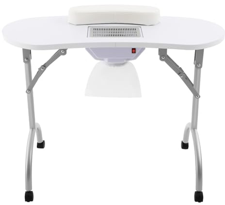yunaoii 5.5W Nageltisch mit Absaugung Klappbarer Mobiler Nageltisch mit Manikürtisch Handgelenkauflage und Staubschutzband Geeignet für professionelle Nageldesigner Nagelstudios 90 * 40 * 72.5cm Weiß
