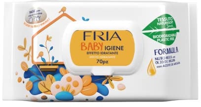 Fria Baby Igiene Salviette per Cambio Pannolino, con Olio di Argan e Nutrimilk ad Effetto Idratante sulla Pelle, Dermatologicamente Testate, Confezione da 70 Salviette