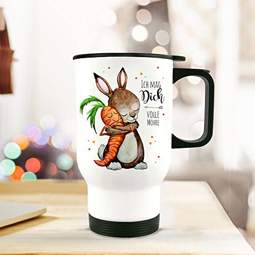 ilka parey wandtattoo-welt Thermobecher Thermotasse Ostern Becher Tasse Kaffeebecher Hase und Möhre mit Spruch Ich mag dich volle Möhre tb062