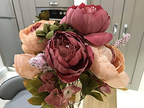 Best Artificial 50cm Vintage Silk Flower Peony Spray Bouquet Wedding Home Decoration Arrangement (Two Tone Pink)