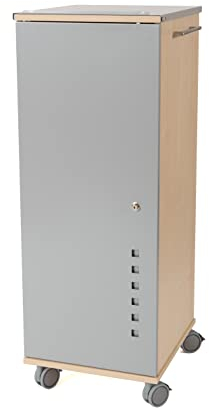 Rocada Medien Caddy, Mobil und Abschließbar, Rollwagen mit 3 Fächern und 1 ausziehbare Ablageplatte, Bürowagen mit Metalltür - Buche