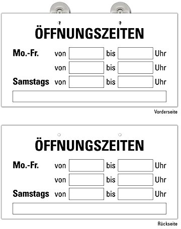 Öffnungszeiten Schild Geschäft, Ladenlokal, Einzelhandel; Dienstleistung, Türschild Preiswert im Format 23,5 x 12,5 cm, weiß
