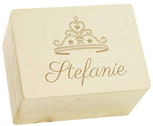 LAUBLUST Holzkiste Königin Motiv - Geschenkkiste Personalisiert mit Wunsch-Gravur - ca. 40 x 30 x 24 cm, Natur, FSC®