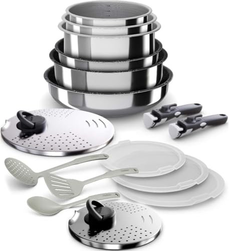 Backen 399916 - Batterie de cuisine 16 pieces, Poêles, Casseroles,Sauteuse, 2 poignées amovibles, Induction, Revêtement antiadhésif, Empilable, Compatible lave-vaisselle.