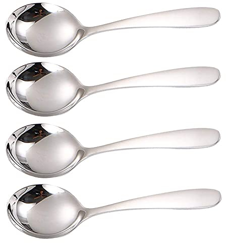 SHULI Suppenlöffel für Kinder, Edelstahl, Bouillion, Klassische Löffel, Esslöffel, Salatlöffel, für Restaurant, Zuhause, mittelgroß, 4Piece