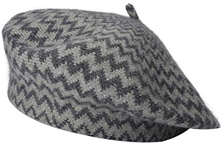 ZLYC Damen Winter Baskenmutze Klassische Barett Drucken Weich Warm Französische Mütze (Streifen Grau),Einheitsgröße
