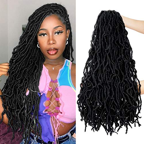 Beyond Beauty,Nu Faux Locs Crochet Hair 24 Pouces Pré-bouclés Déesse Locs Crochet Hair Soft Dreadlocks Extensions de cheveux synthétiques 6 Packs/Lot 18 Brins/Pack(#1B)