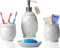 Designer 4-TLG. Bad-Accessoire-Set - Keramik-Bad-Set mit Flüssigseifen- oder Lotion-Spender, Zahnbürstenhalter, Becher und Seifenschale - Dekoratives Set mit geprägten Details - Vanity-Accessoire