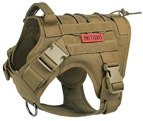 OneTigris Dog Harness,No-Pull Service Dog Vest with Hook & Loop Training | Military Dog Harness for Large Medium Dogs, Adjustable No-Pull Service Dog Vest, Hook & Loop Panels,Coyote Brown,X-Large