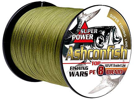 Ashconfish - Filo da pesca intrecciato a 8 fili, super resistente, 1000 m, 2,7 kg, resistente all'abrasione, filo intrecciato super lineare, zero stretching, diametro superfino, verde militare