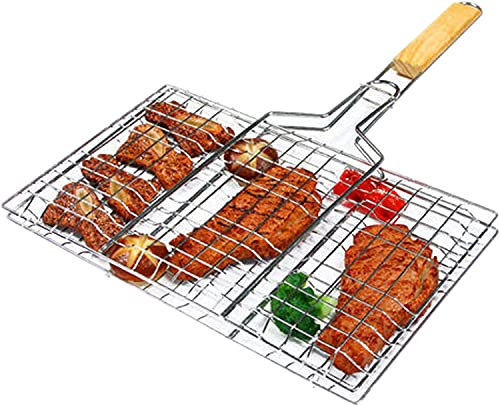 TRTO 1Pcs Large Size Barbecue Grilling Basket Grill BBQ Net Steak Meat Fish Vegetable Holder Tools (60cm x 39cm x 29cm)
