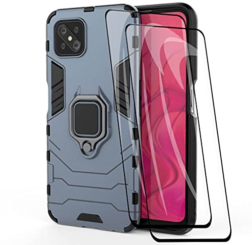 WEIOU Funda para OPPO Reno 4Z 5G (Reno4 Z) + 2 Cristal Templado, Carcasa TPU Silicona y PC Shock- Absorción Bumper Caso, Protectora Case con 360° Anillo Kickstand, Azul
