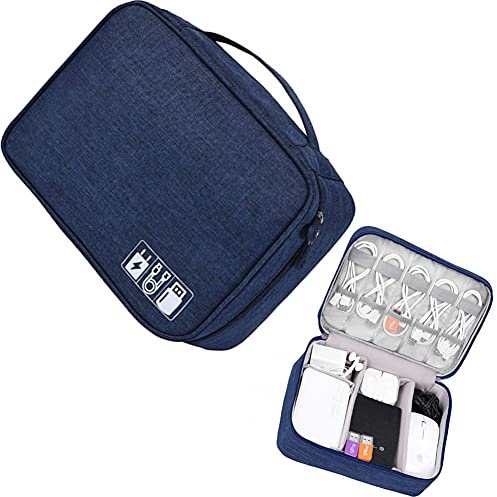 Kabeltasche Kabelorganizer Groß Kabel Etui Elektronik Zubehör Organizer Tasche Reise Universaltasche Digital USB Gadget Tasche für Handy Ladekabel/Powerbank/USB Sticks/SD Karten/Stecker (Blau)