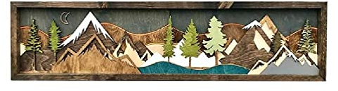 Handgefertigte Wanddekoration aus Holz, Motiv: Bergkette, rustikales Bauernhaus, 3D, natürliche Landschaft für Zuhause, Wandkunst, Dekorationen für Badezimmer
