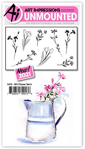 Art Impressions Watercolor Cling Rubber Stamps-Flower Set 6