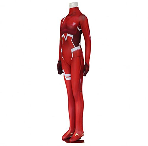 PUYYDS Darling in The Franxx 02 Bodysuit Cosplay Kostüme Overall Zero Two Anime Perücke Frauen Halloween Party Karneval Catsuit, L