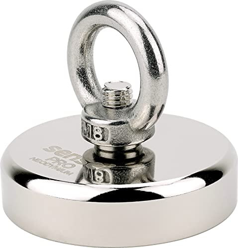 SENSEI® Extra Starker Magnet – 150 kg Zugkraft, Großer Neodym-Magnet – Ø 60 mm, Ösenmagnet mit Griff für Sicheren Halt und Magnetfischen