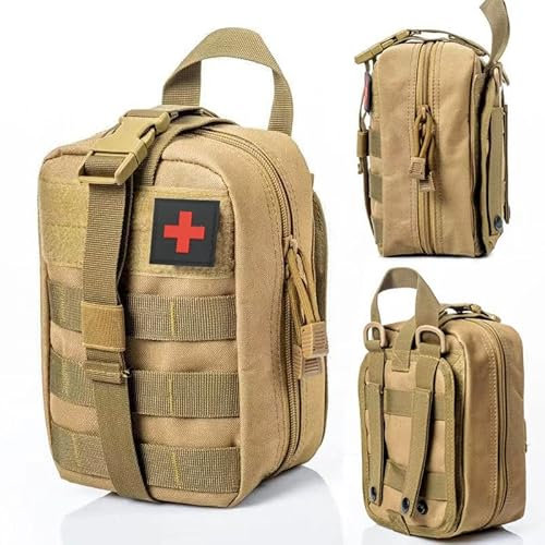 Tactical Molle Medical IFAK Tasche, Taktische EMT Erste-Hilfe-Tasche IFAK Trauma Kit Tourniquet, Chest Seals, Israeli Bandage, Nasopharyngeal Airways (Molle mit Klettfläche braun)