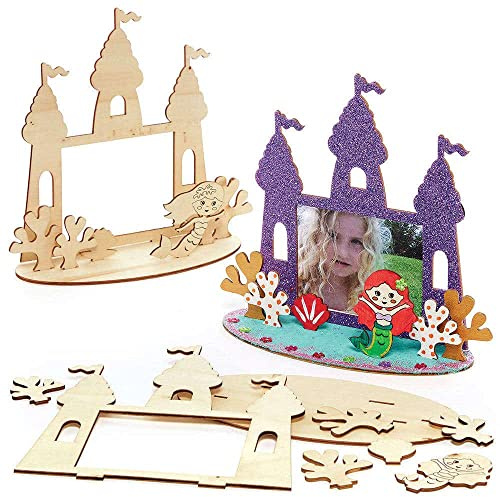 Baker Ross FC838 Meerjungfrau Holz Bilderrahmen Bastelset, 4er-Pack, zum Bemalen und Ausstellen