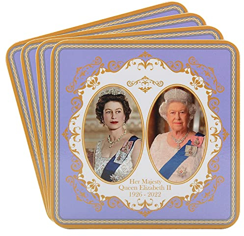 The Leonardo Collection Her Majesty Queen Elizabeth II Commemorative Set of 4 Coasters Souvenir Memorabilia, White, L11cm, LP18214
