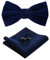 HOULIFE Fliege Herren Set - Verstellbare Fliege aus Samt Vorgebunden Fliege, einfarbige Einstecktuch, Manschettenknöpfe Set für Bräutigam Hochzeit formal mit Geschenkbox - Navy blau