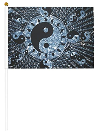 Ying Yang Diagramm-Flagge, kleine Mini-Flagge, Handflaggen-Stick, Party-Dekorationen für Paraden, Stockflagge, Speer-Top (10 Stück)