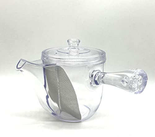 Unbreakable Transparent Kyusu with Noguchi Kumataro Tea Garden Logo, 520ml(17.5 fl oz) Large Capacity Type, Japanese Teapot with Stainless Fine Mesh Filter, Made in Japan, Dishwasher Safe, Bleach Safe