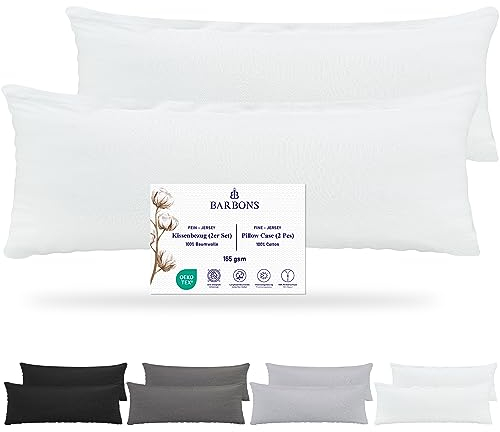 Barbons Seitenschläferkissen 40x145 Bezug 2er Set – 165 g/m² Oeko-TEX Zertifiziert Kissenbezug Kopfkissenbezug 100% Jersey Baumwolle Kissenbezüge Kissenhülle mit Reißverschluss (40x145-Weiss)