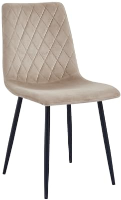 Esszimmerstuhl Beige – Samt Gepolstert mit Rautensteppung – Metallbeine Schwarz – Moderner & Bequemer Polsterstuhl für Küche & Wohnzimmer
